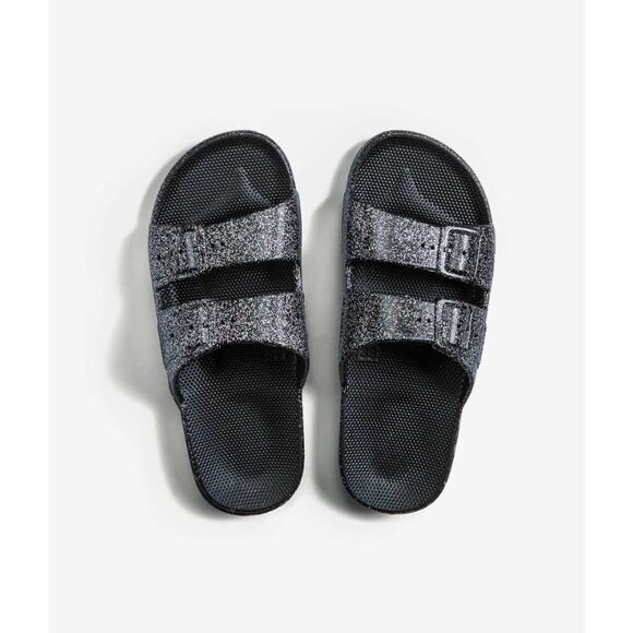 Women's Freedom Moses x Revolve Angie Slides in Black Glitter Unisex Slides 39 - Picture 1 of 5